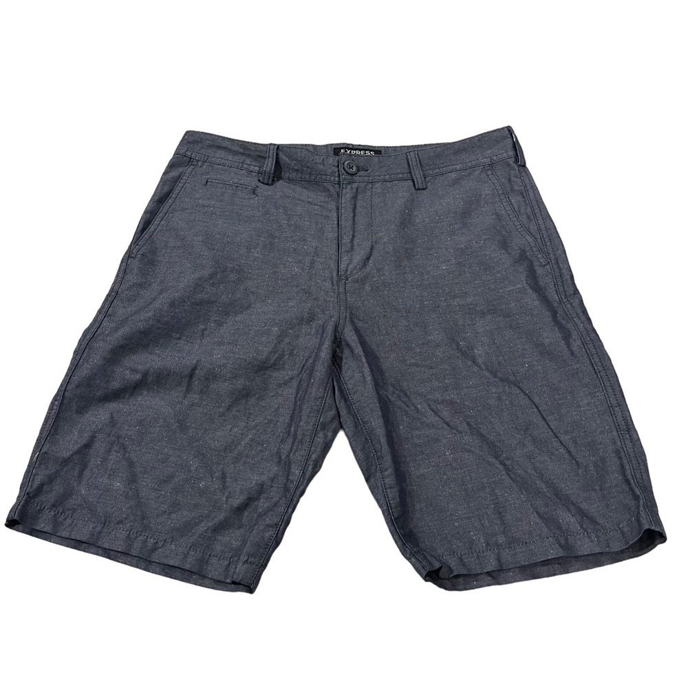 Express Classic Fit Men Smoky Blue Linen & Cotton Flat Front Shorts Sz 30x10 EUC